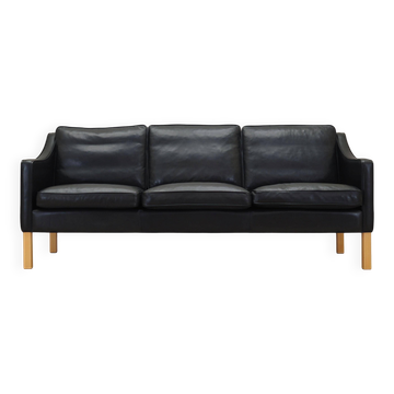Black leather sofa, Danish design, 1970s, manufacture: Hurup Møbelfabrik