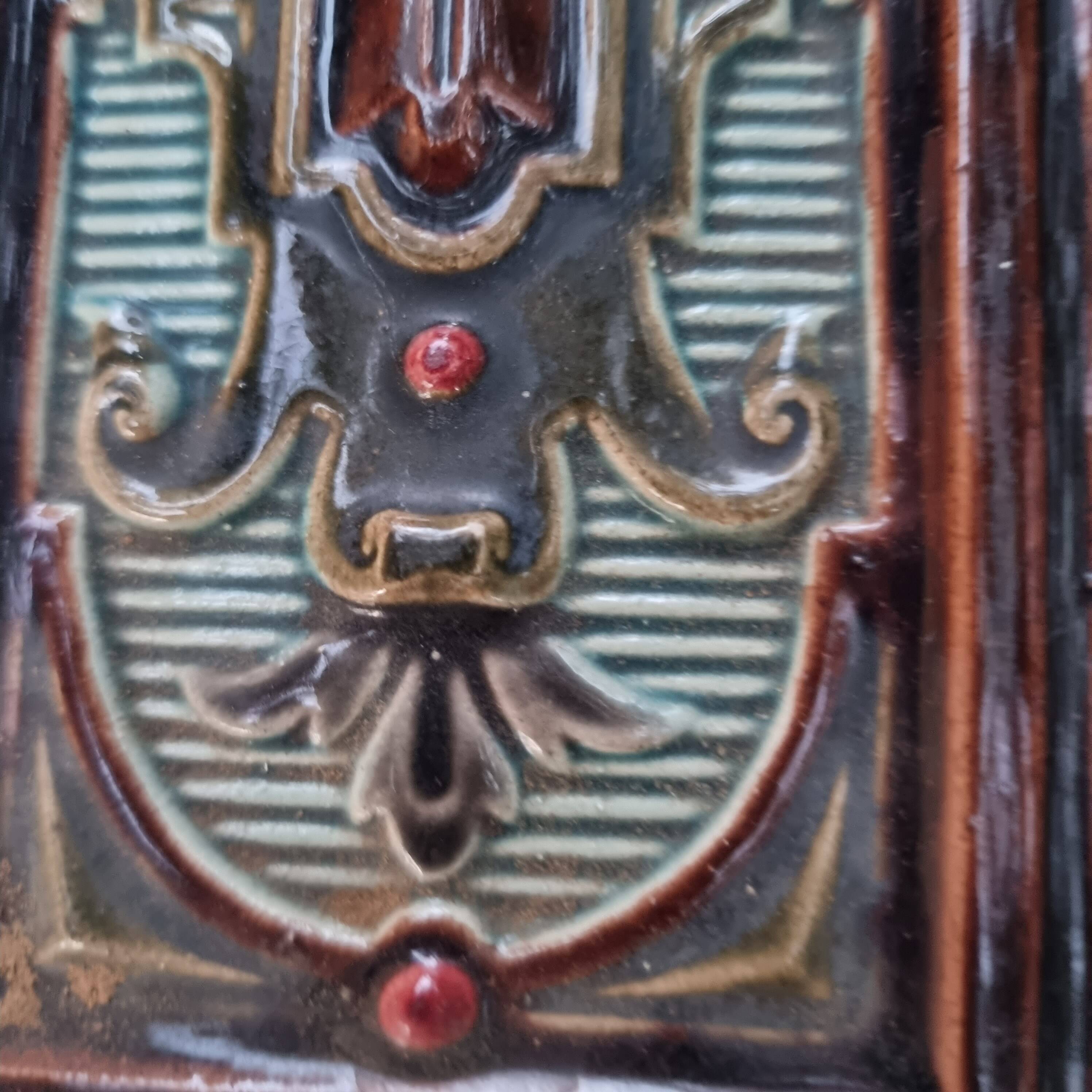 Antique Art Nouveau glazed earthenware tile from the 19th century