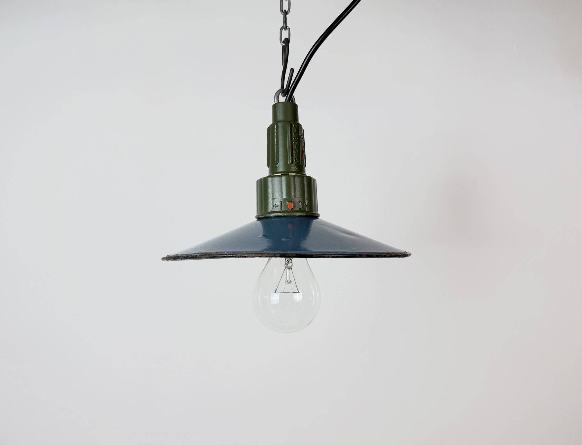 Industrial Blue Enamel Military Pendant Lamp with Cast Aluminium Top, 1960s