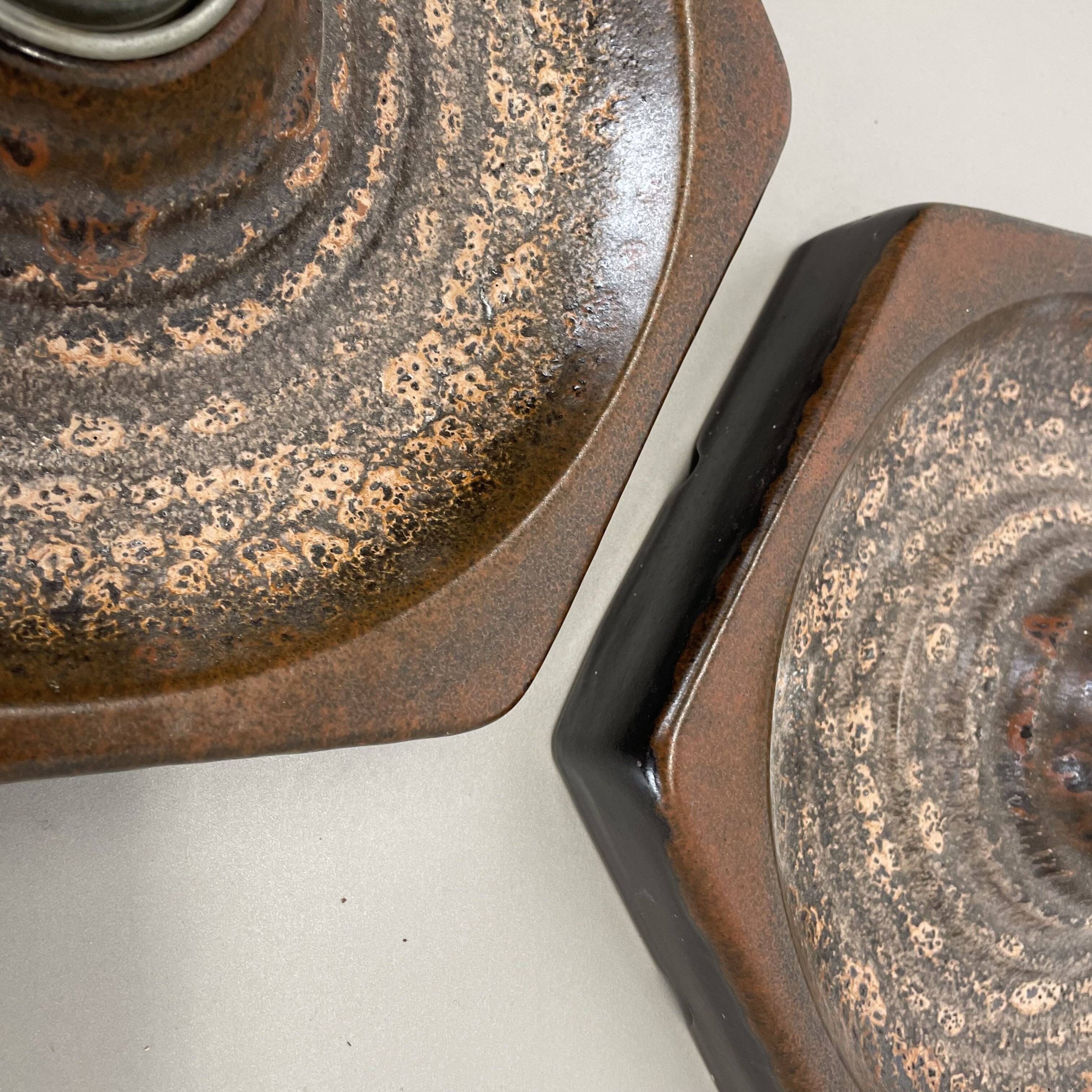 Set of Three brown Ceramic SPUTNIK Wall Lights by Pan Ceramics Germany 197