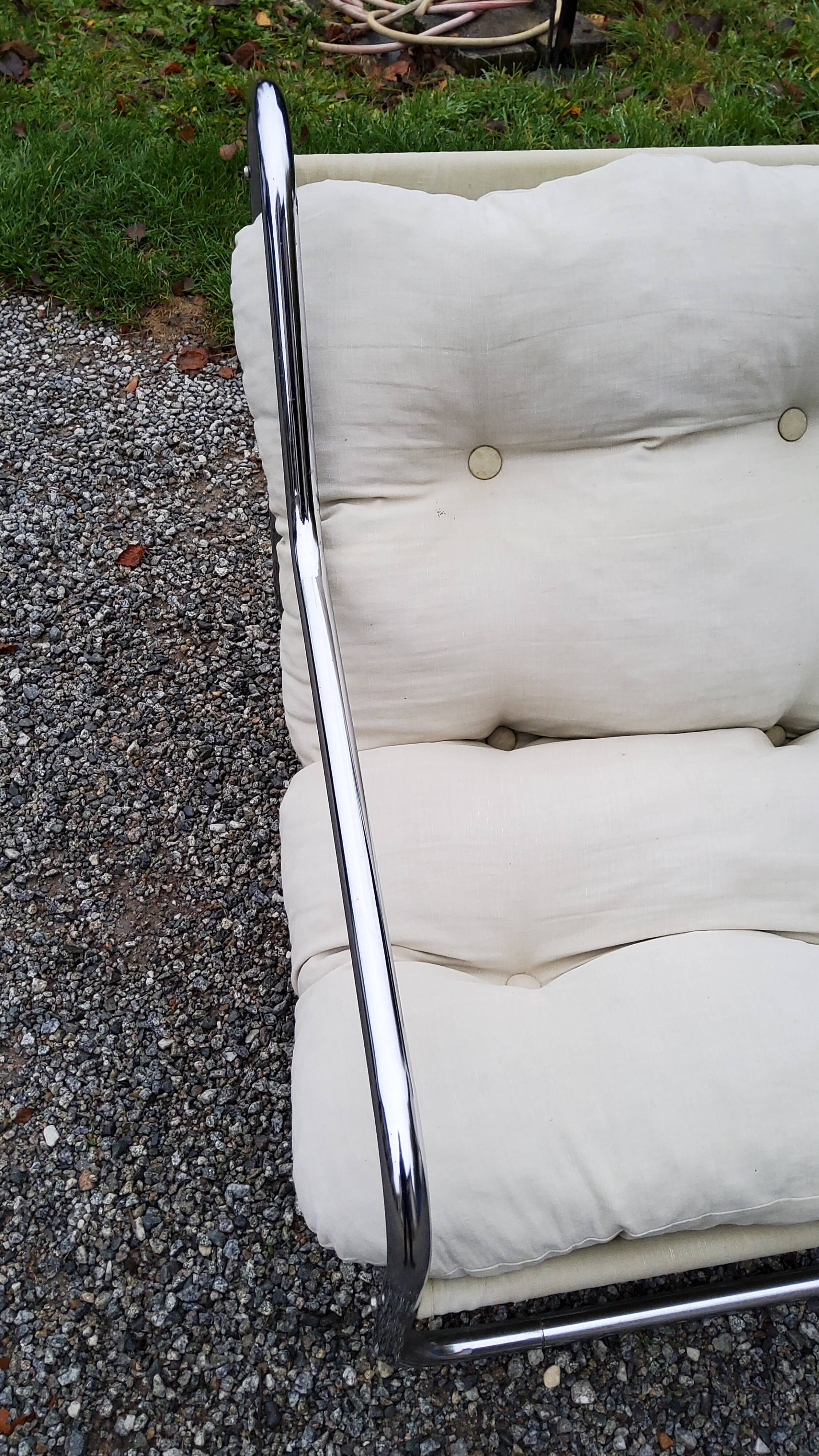 Pair of armchairs from the 70s chrome tubes and cotton canvas