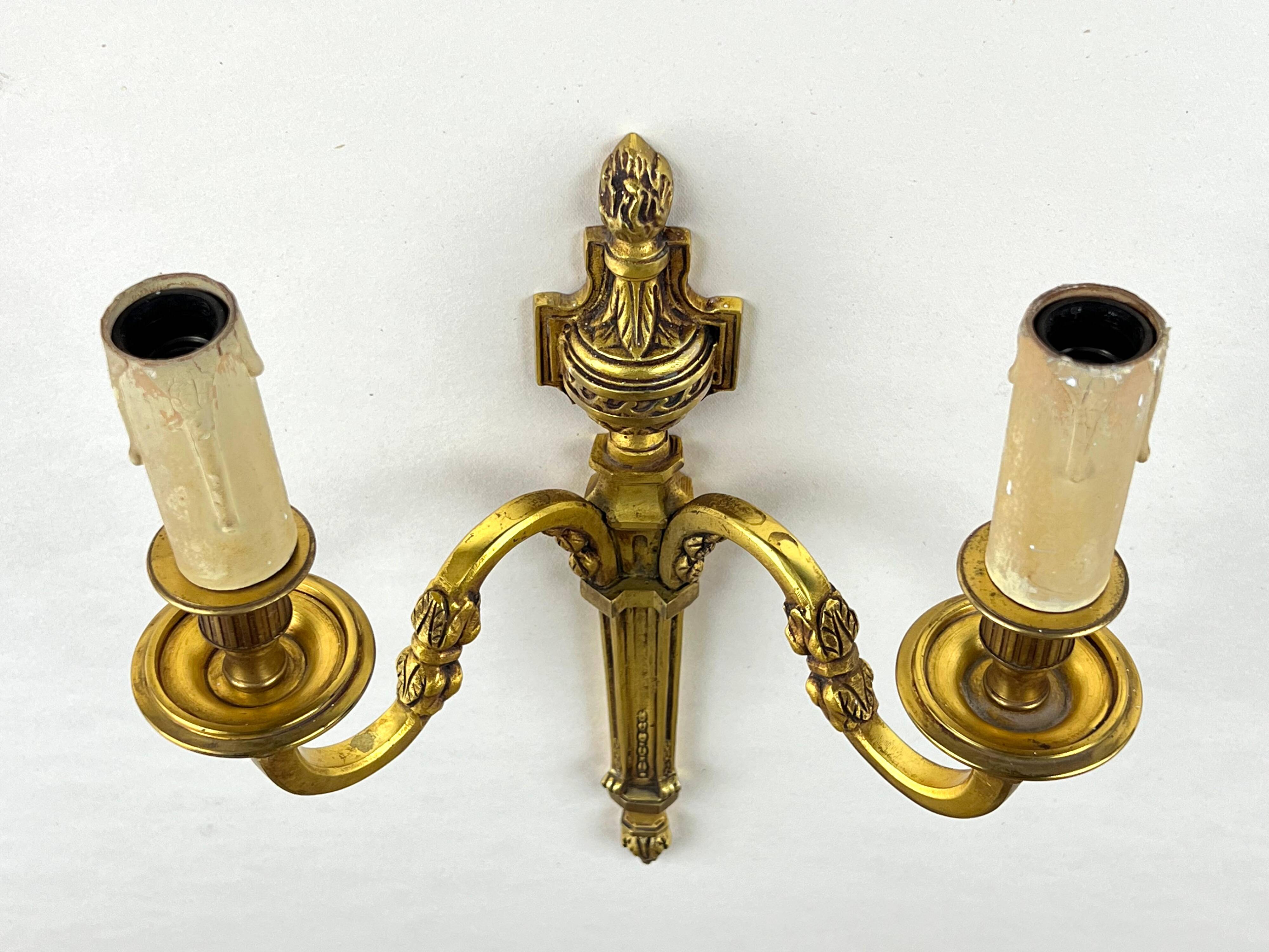 Pair of Wall Sconces - 2 Lights - Louis XVI Style - Gilt Bronze