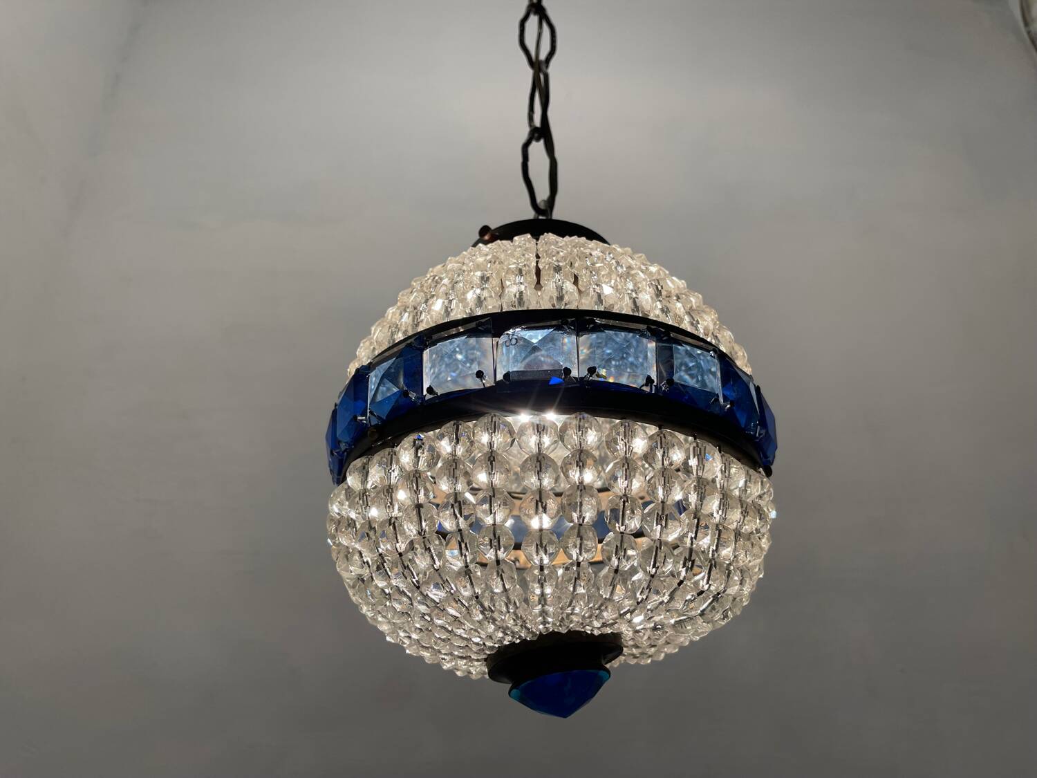 Crystal Beaded Bronze Light Pendant 1950’s