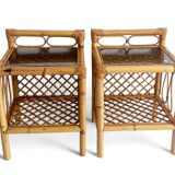 Mid-Century Bamboo and Rattan Nightstands, Spain, Hand-Crafted, 1970s