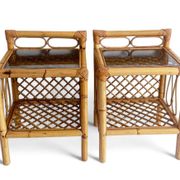 Mid-Century Bamboo and Rattan Nightstands, Spain, Hand-Crafted, 1970s