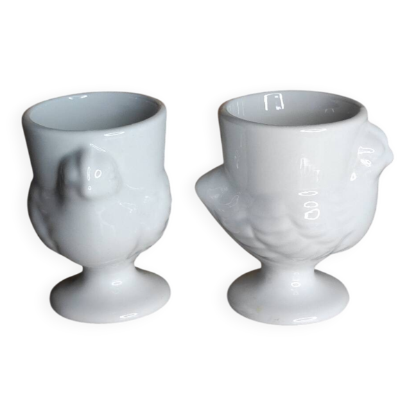 Coquetiers poule en porcelaine blanche