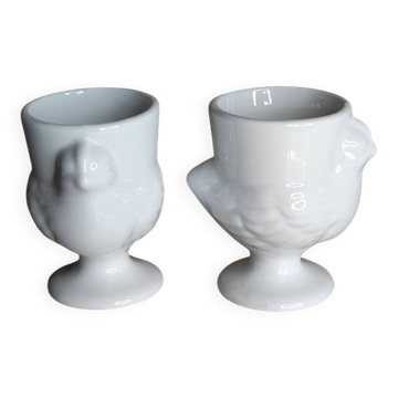 Coquetiers poule en porcelaine blanche