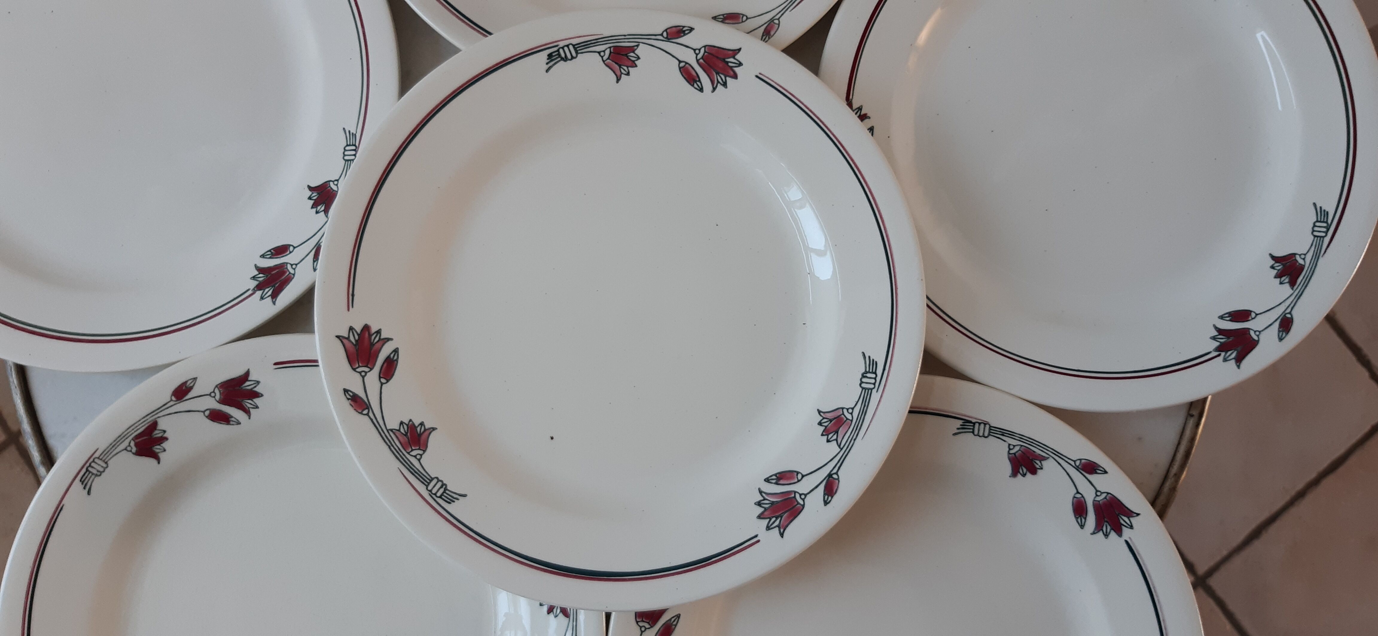Set of 6 flat plates Salins E.charbonnier model Athos early 20th