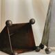 Pair of pyramid-shaped candlesticks in blackened metal (brutalism)