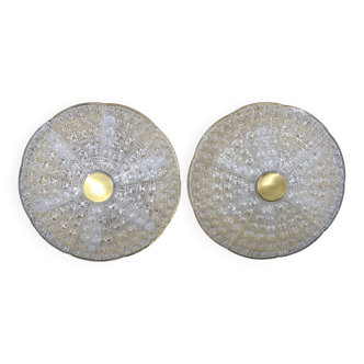 1970s Carl Fagerlund Pair of Brass and Glass Ceiling Lamps, Sweden