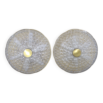 1970s Carl Fagerlund Pair of Brass and Glass Ceiling Lamps, Sweden