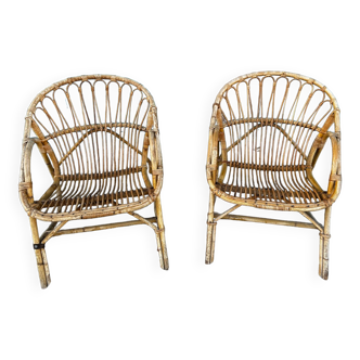 Pair of shell rattan armchairs