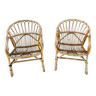 Pair of shell rattan armchairs