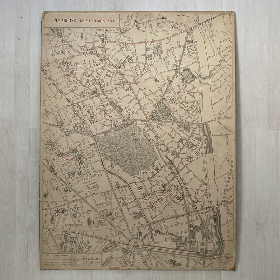 Carte ancienne cartonnée de Paris - 20ème Arrondissement