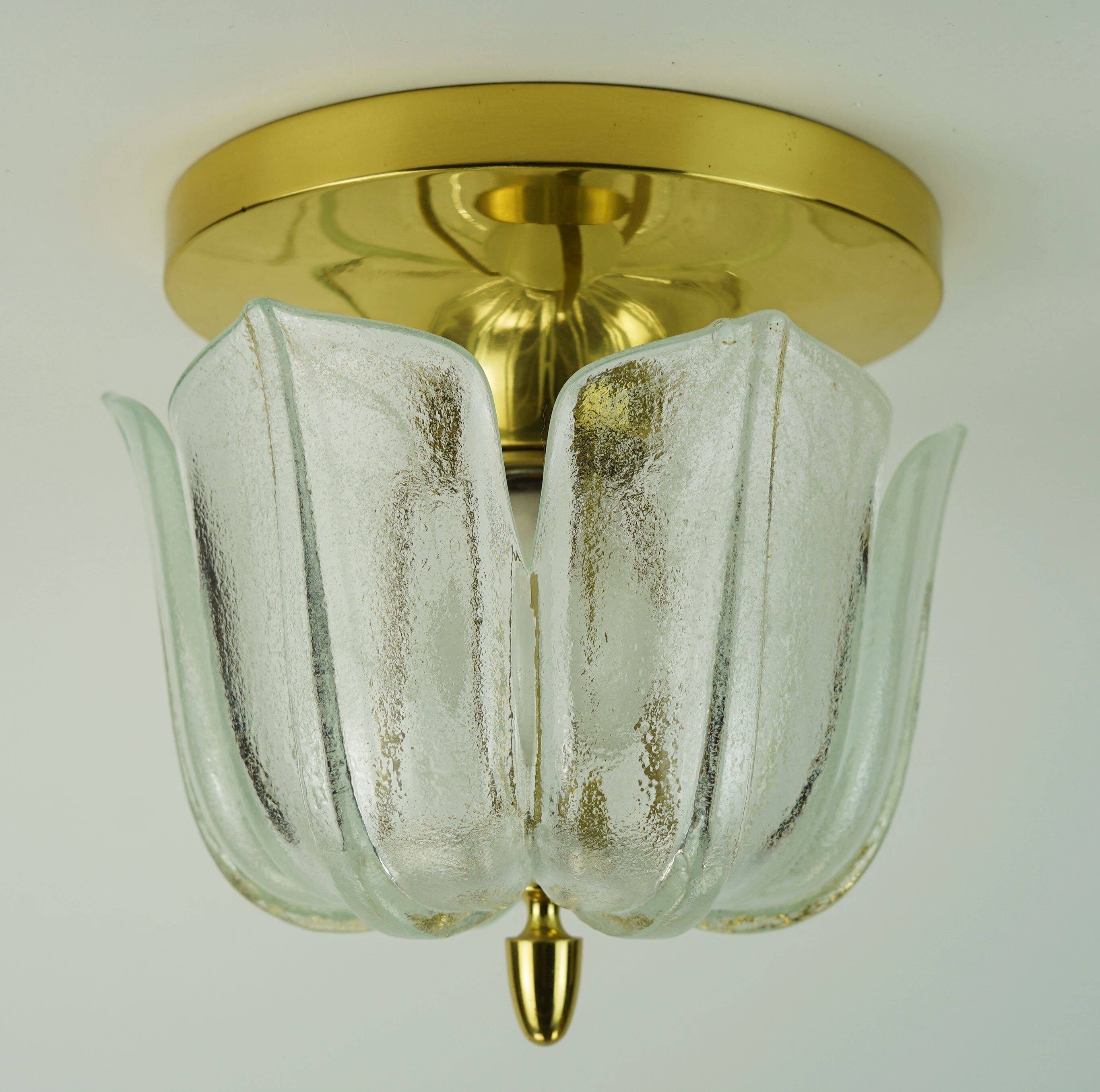 Limburg flush mount model a475 3031 flower-shaped glass shade and brass 70s