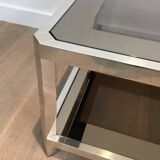 Pair of octagonal chrome side tables with tinted glass tops