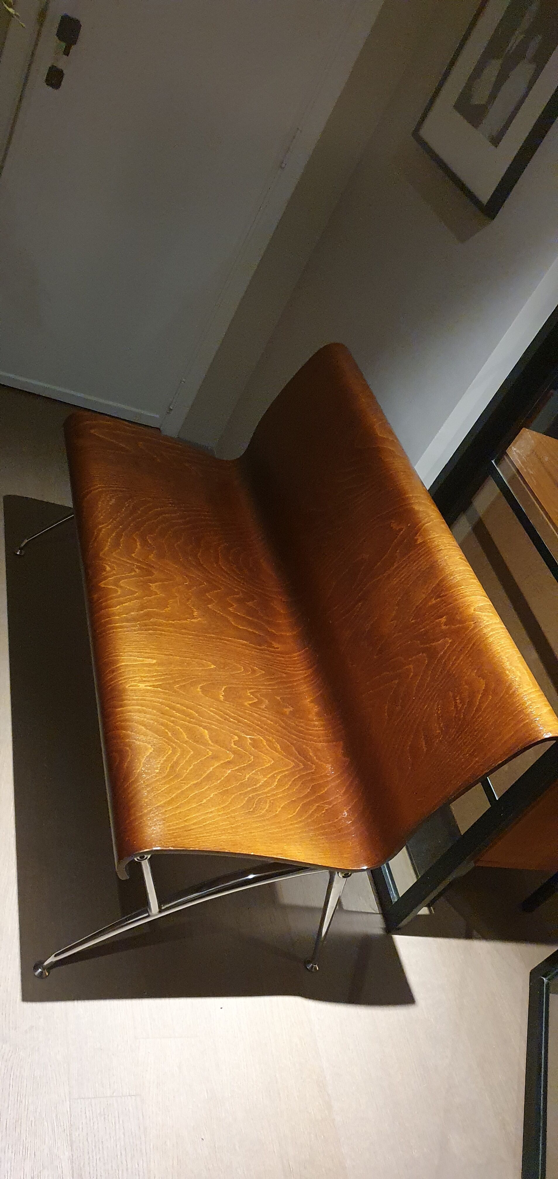 Thermoformed wooden bench. 60s