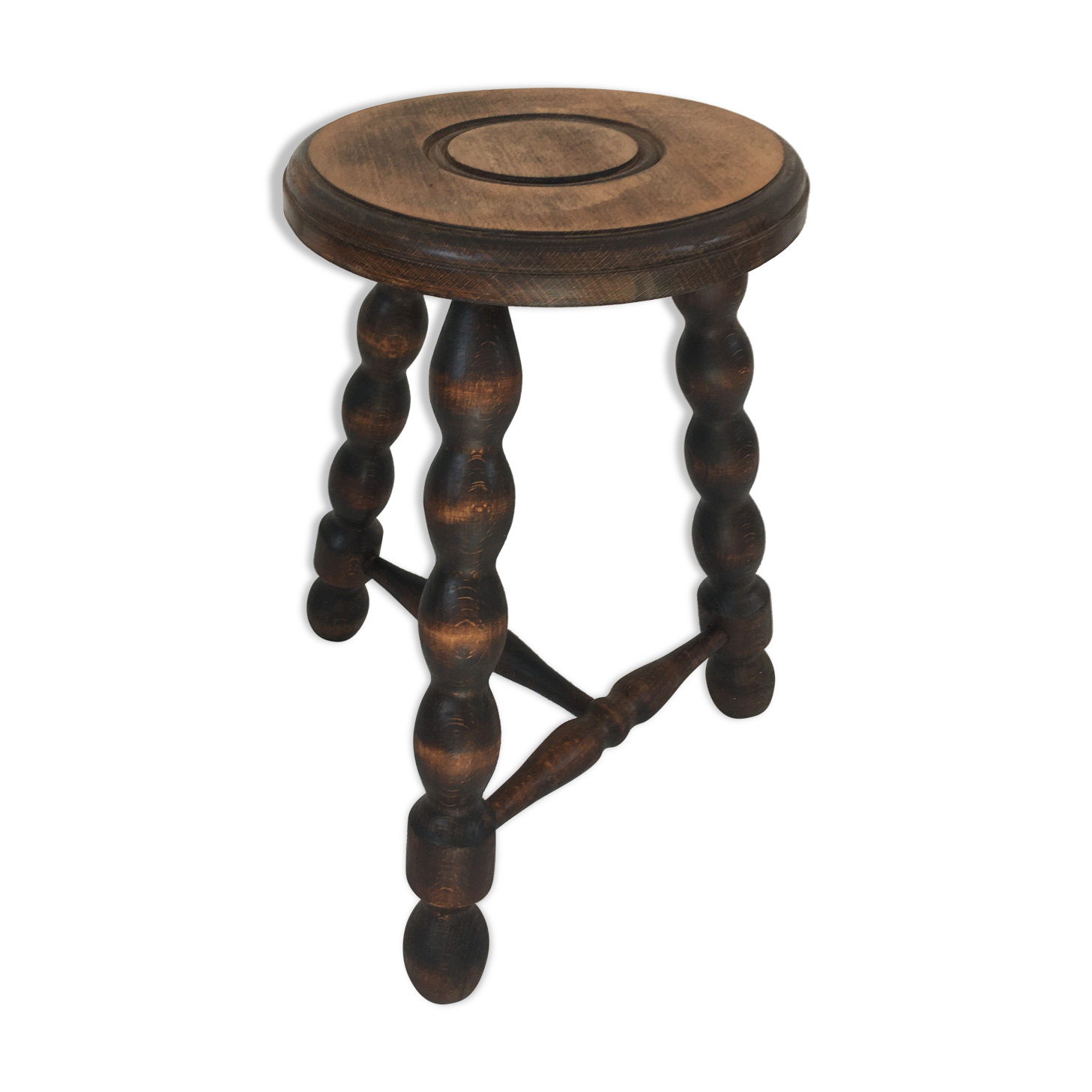 Turned wooden tripod farm stool