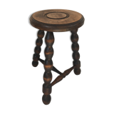 Turned wooden tripod farm stool