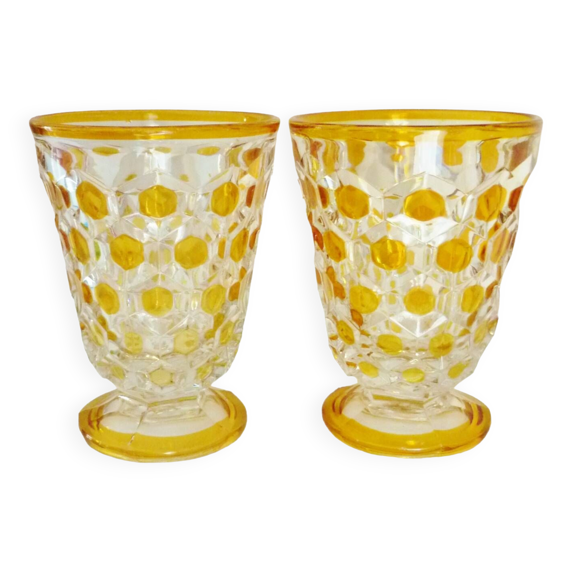 Lot De 60 Perles Vintage En Verre - Bicolore Transparent/jaune Orangé - Forme Ronde - Origine France