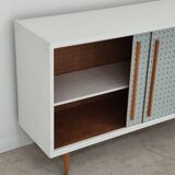 Blue and white chest of drawers by Drevopodnik Brno 1960