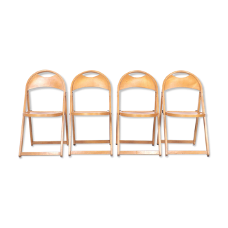 4 chaises pliantes vintage en bois d’OTK, années 1950