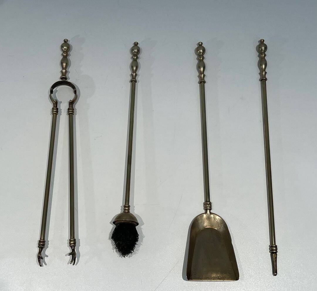 Neoclassical Fire Necessity in Brass with Ball Finials Empi