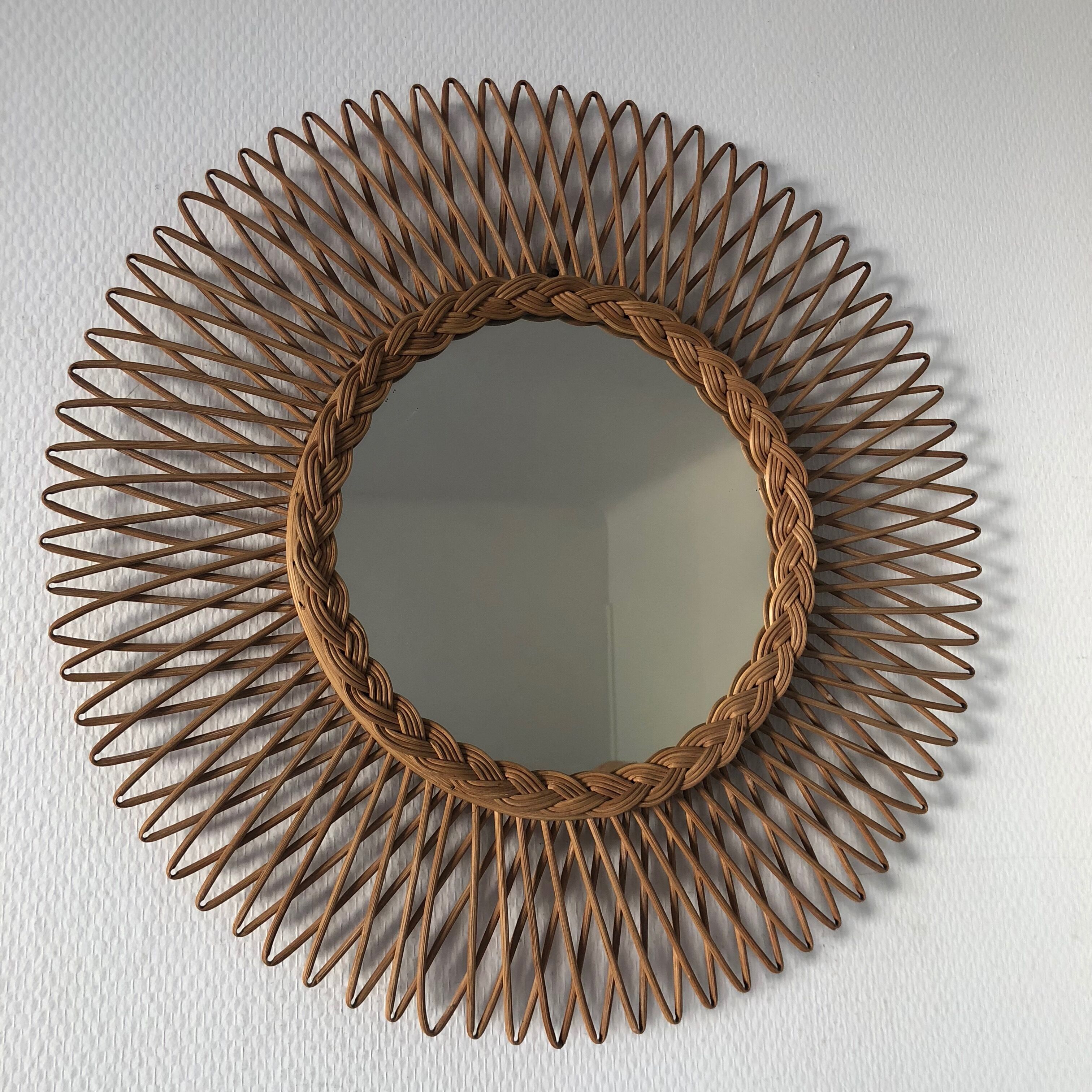 Mirror rattan 50x50cm vintage 1960