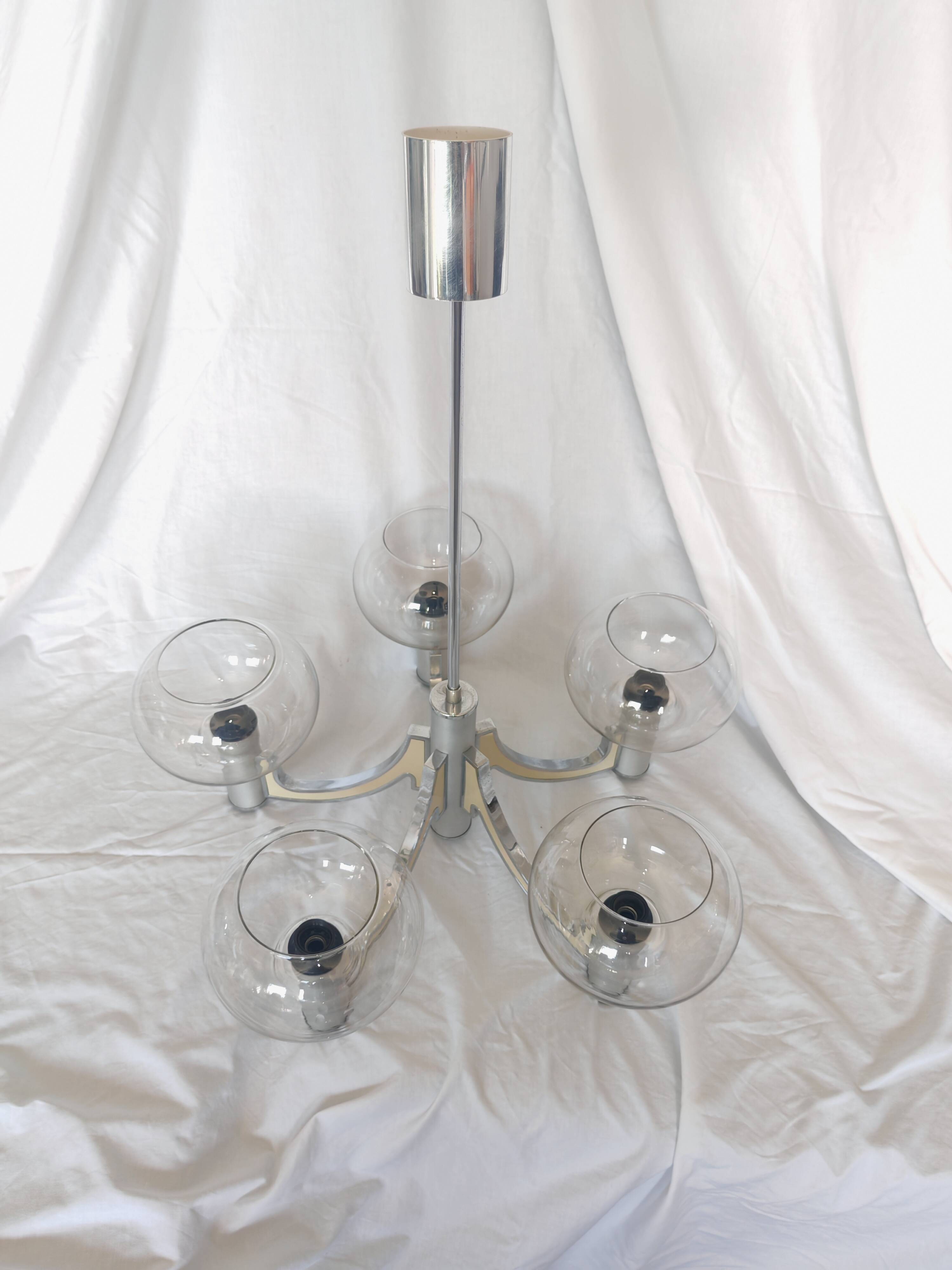 5-branched chandelier by Sciolari, Italy, space age, 1970