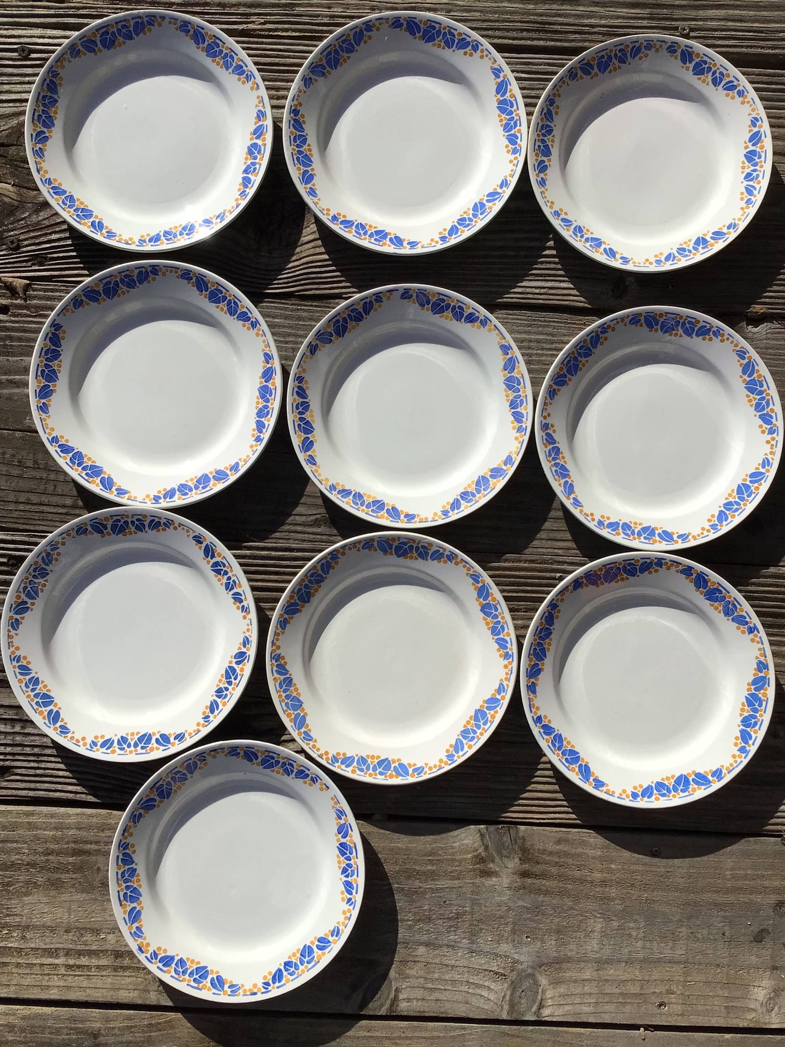 10 Assiettes plates Colette HBCM bleu et safran