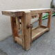 old solid wood workbench with drawer and seal