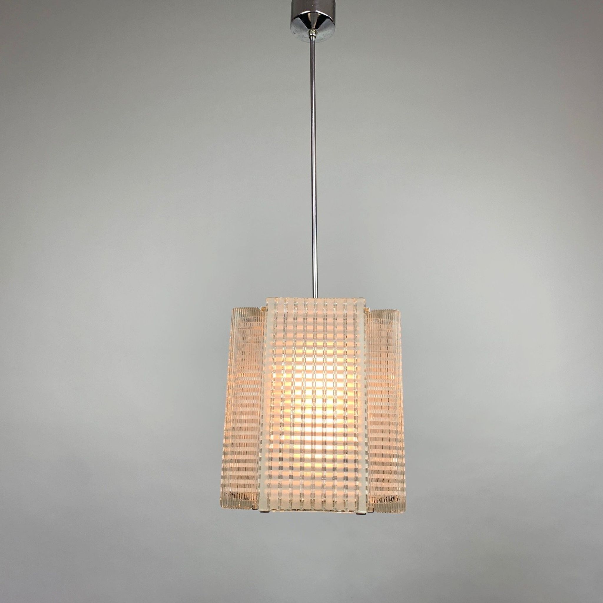 Vintage Chrome and Glass Chandelier by Kamenický Šenov, 1960's