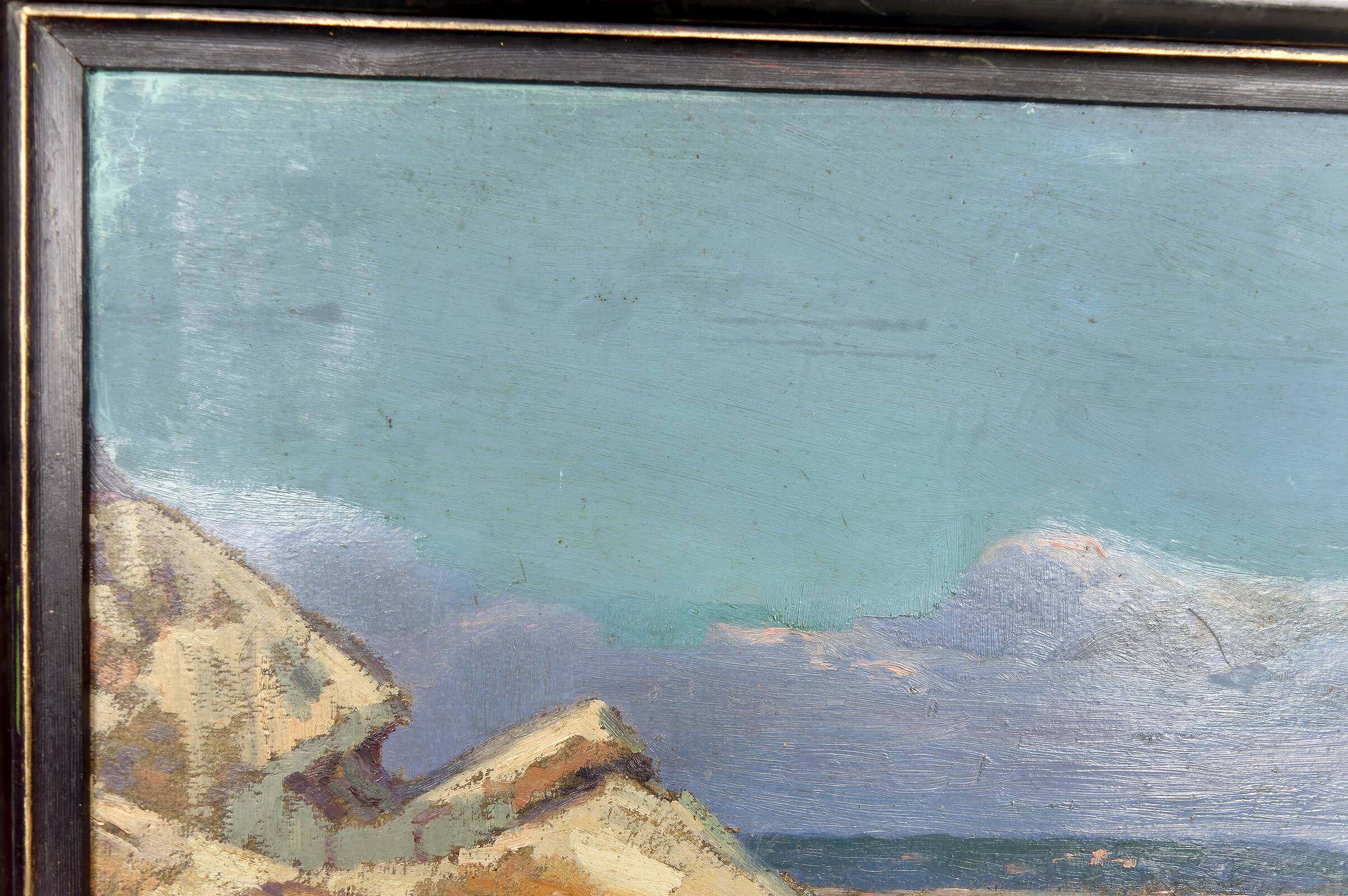 Painting, Oil on panel, "Mediterranean Coastal Town", France, 1930