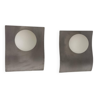 Vintage wall lamp, brushed metal and opaline, Germany 1990
