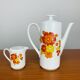 Tea and dessert set of 6 cups, German porcelain, flowers, 70s