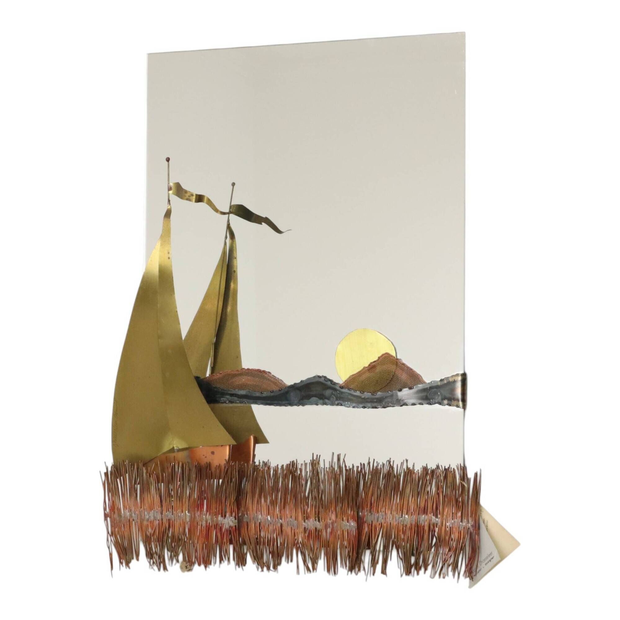 Copper and Brass Boat-Design Mirror by Daniel D’Haeseleer, 1970s