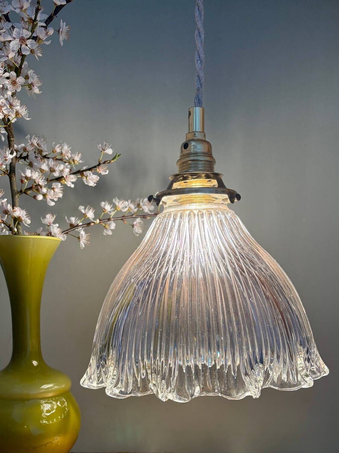 Vintage holophane glass lampshade pendant light