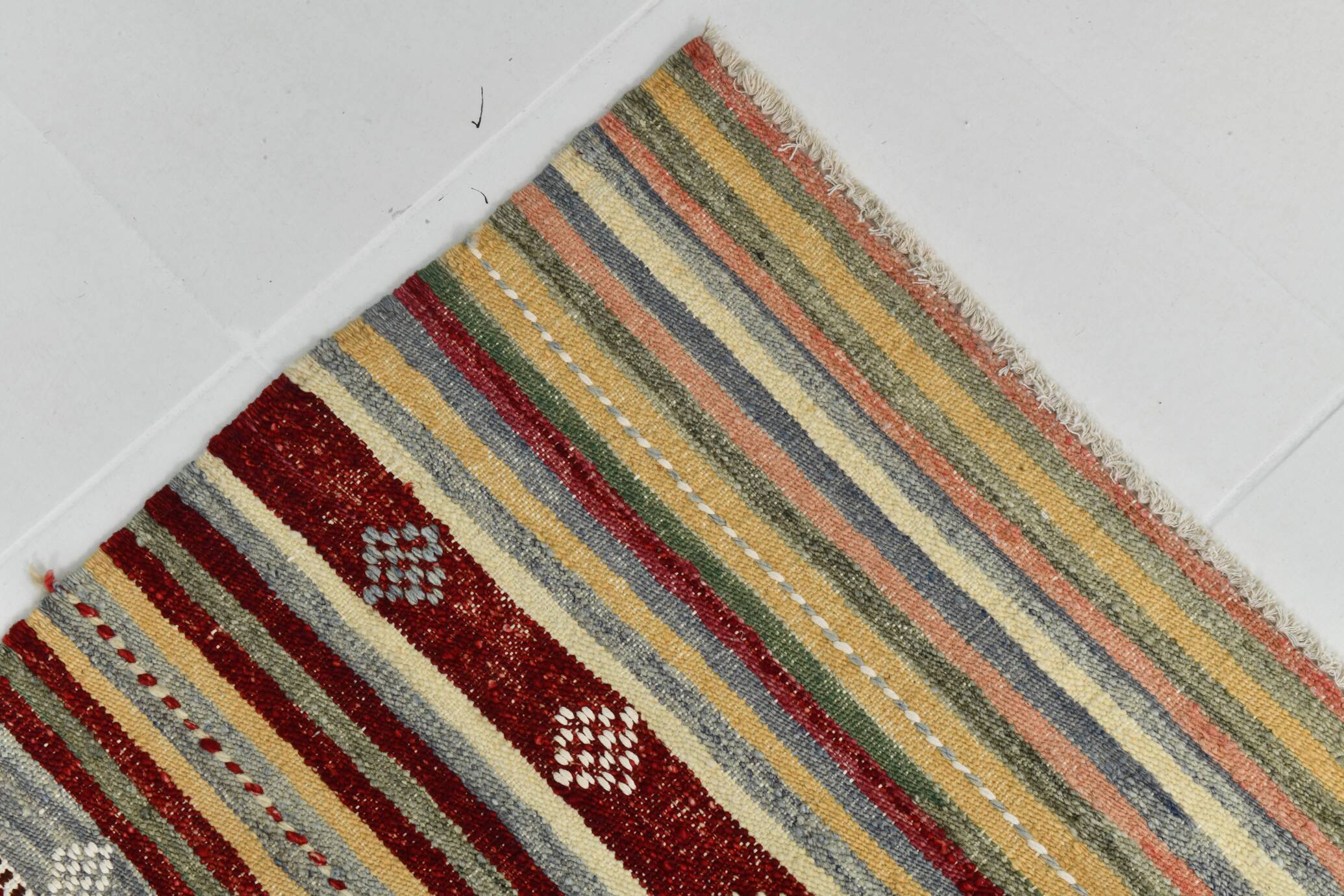 Wine Red & Green Turkish Kilim Rug, 156x224Cm