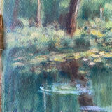 HSP table: "Small corner of river with boat" early XX° monogrammed