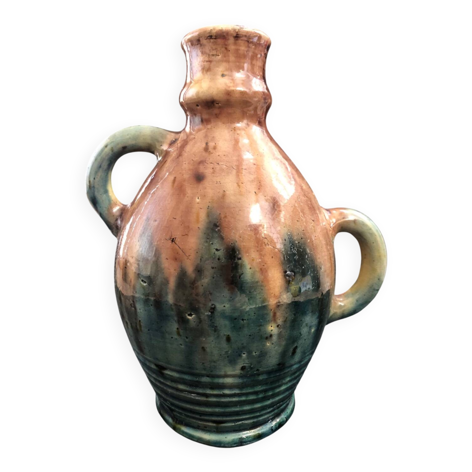 Vase with asymmetrical handles in Flemish stoneware