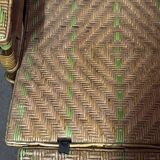Old long chair rattan wicker garden armchair