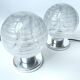 Paire de lampes de table vintage, verre structuré soufflé et chrome, annees 70