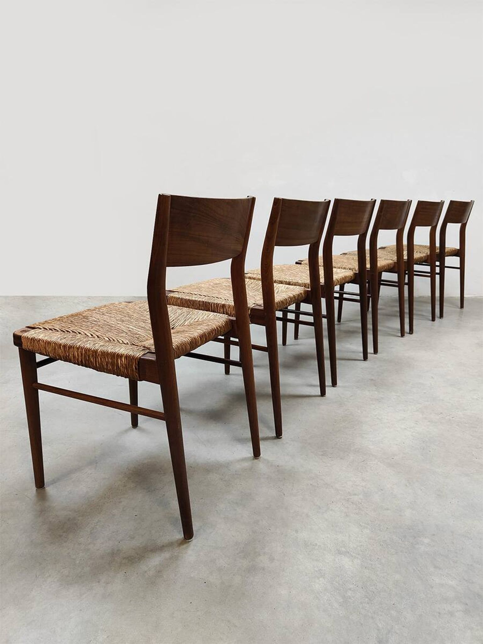 Wilkhahn vintage teak papercord dining chairs Georg Leowald model 351