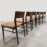 Wilkhahn vintage teak papercord dining chairs Georg Leowald model 351