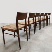 Wilkhahn vintage teak papercord dining chairs Georg Leowald model 351