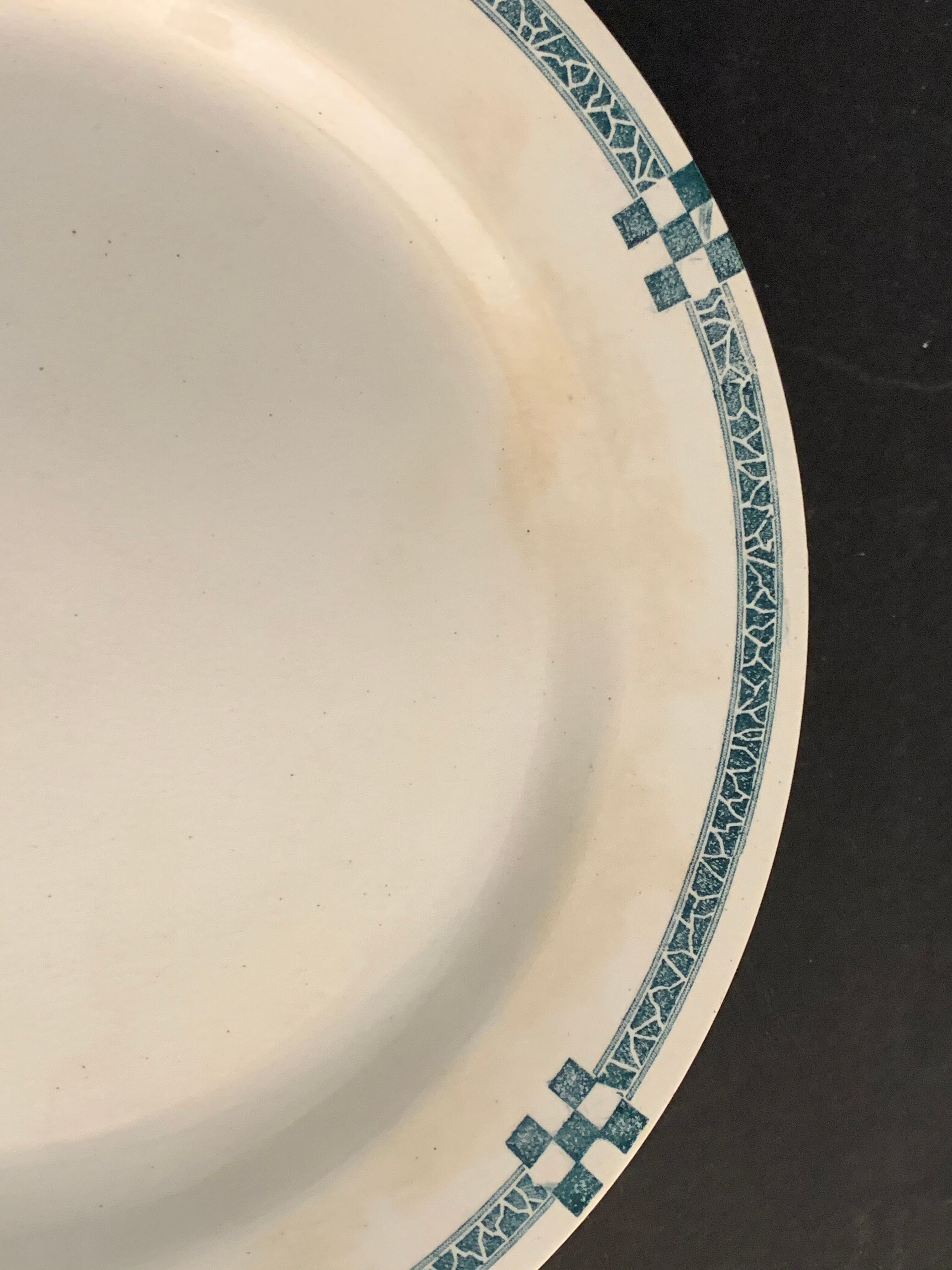 10 flat plates art deco Creil and Montereau model Nancy blue green gray