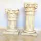 Pair of columns, corinthian style capitals in travertine, italy 1940s