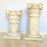 Pair of columns, corinthian style capitals in travertine, italy 1940s