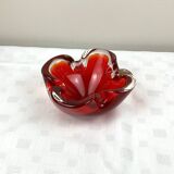 Cendrier vintage en verre massif rouge style Murano