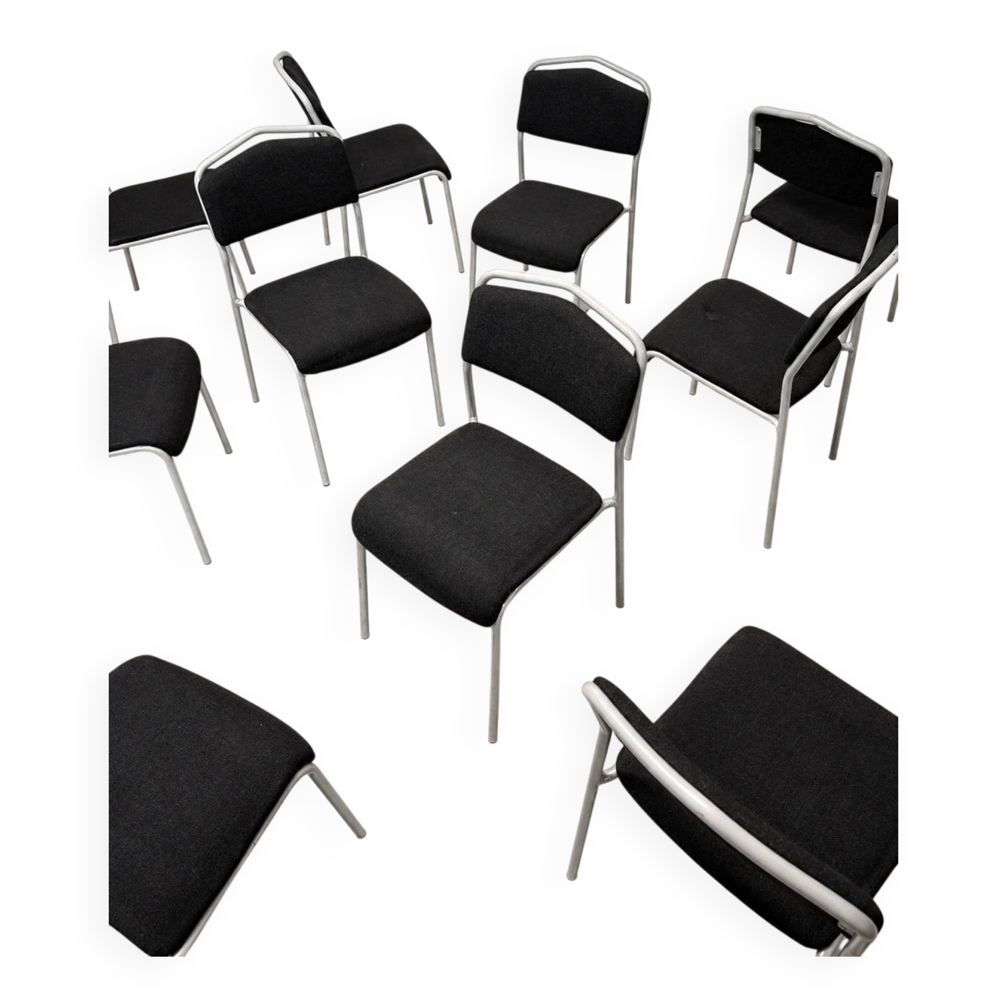 Grey steel chair and black fabric
